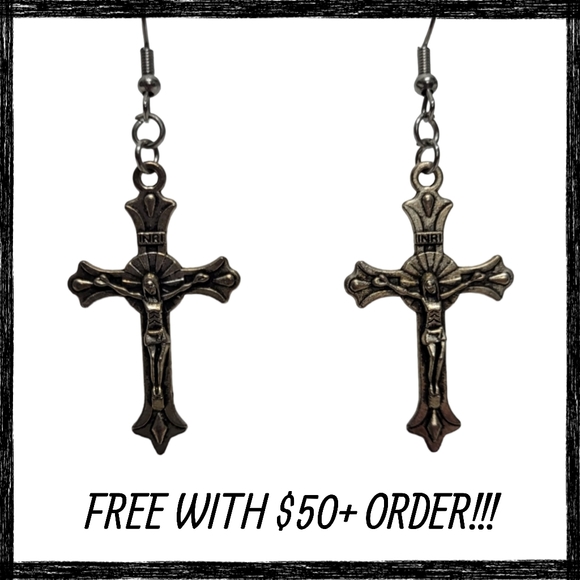 FREE WITH $50+ PURCHASE!!! NWOT Crucifix Earrings Handmade - Picture 2 of 7